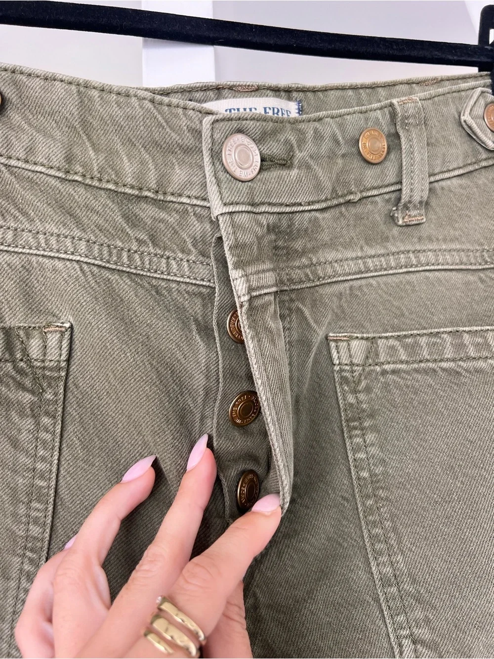 We the Free Palmer Wide Leg Baggy Loose Fit Denim Jeans Army Green Size 27